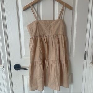 ASOS Design Babydoll Mini Dress Womens Size 6 Beige Smocked Pleated Waist